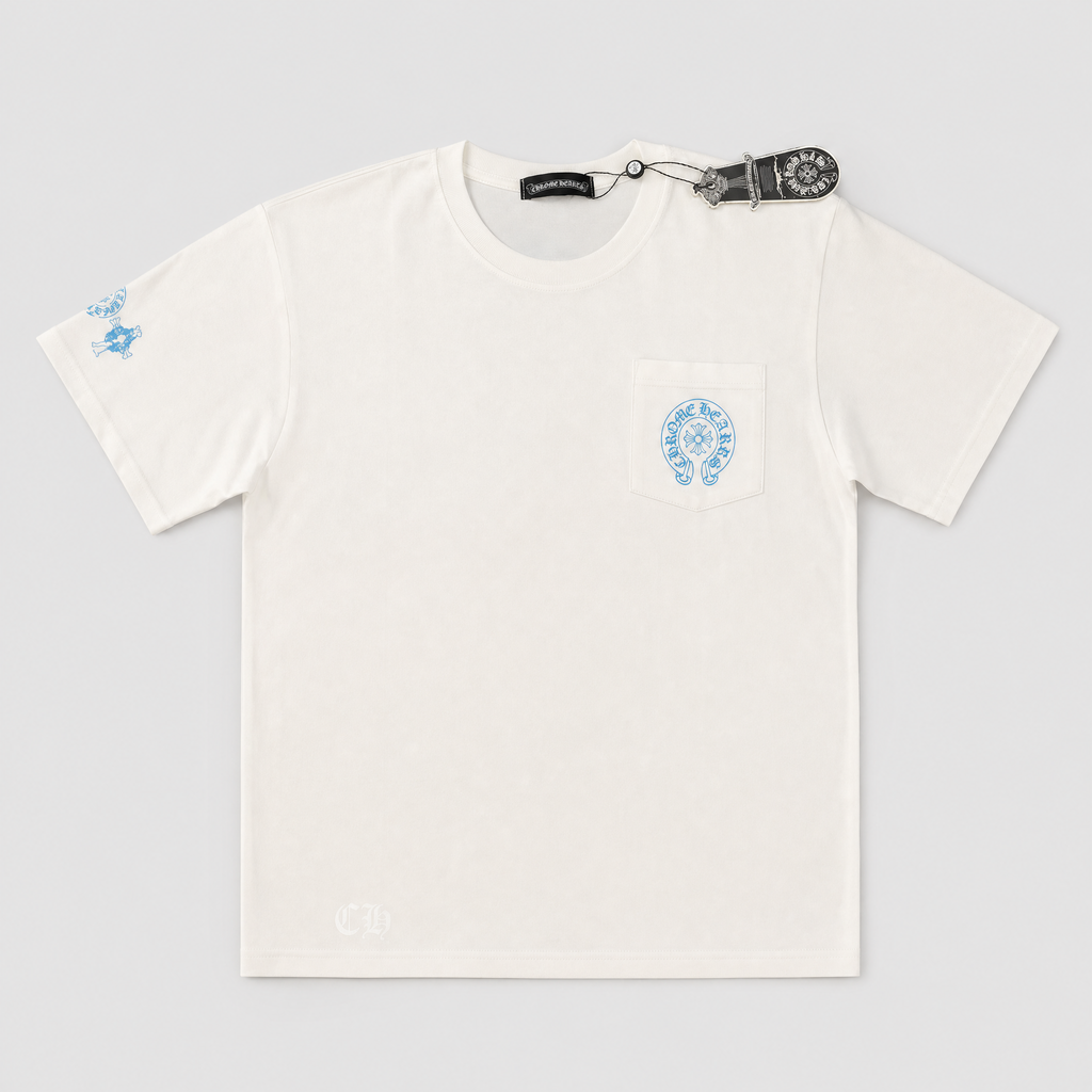 White and blue T-shirt